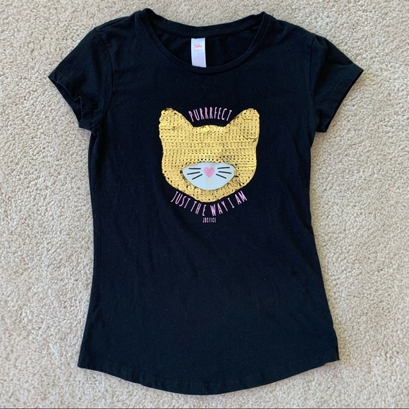 Justice Other - Justice sequined cat T shirt